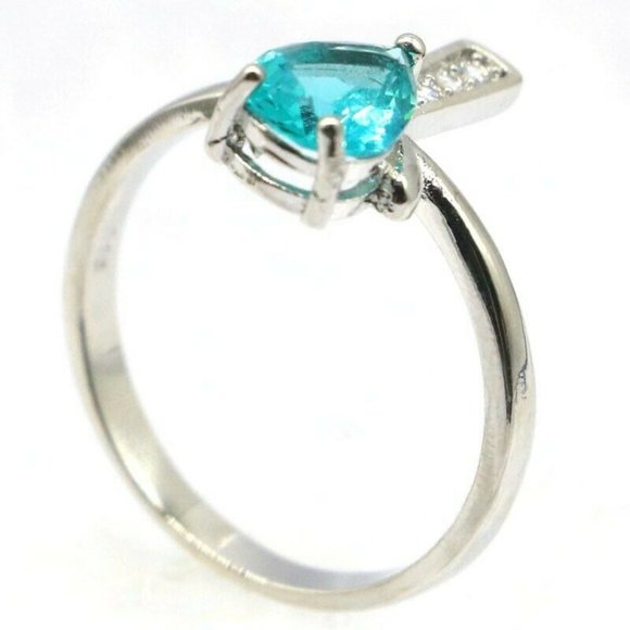 Blue Aquamarine white CZ 925 silver ring - Picture 2 of 9